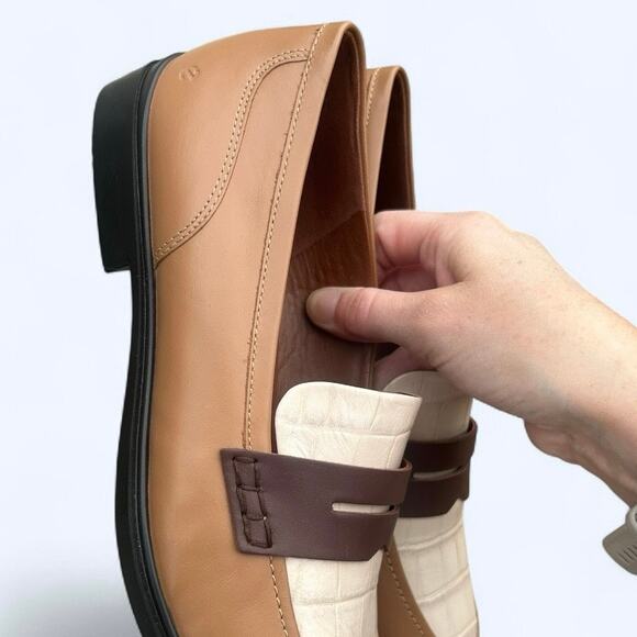 Ecco Dress Classic 15 Brown Cream Crocodile Slip on Penny Loafer Women's 40 NEW - Picture 3 of 12